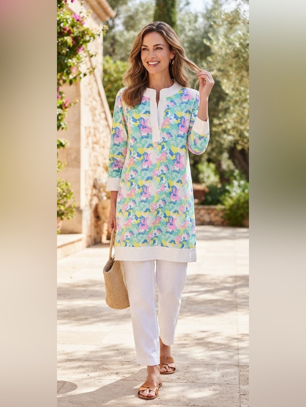 Michelle McDowell Camille Dress Sz L Floral Cotton Coastal Shift Spring Blooms